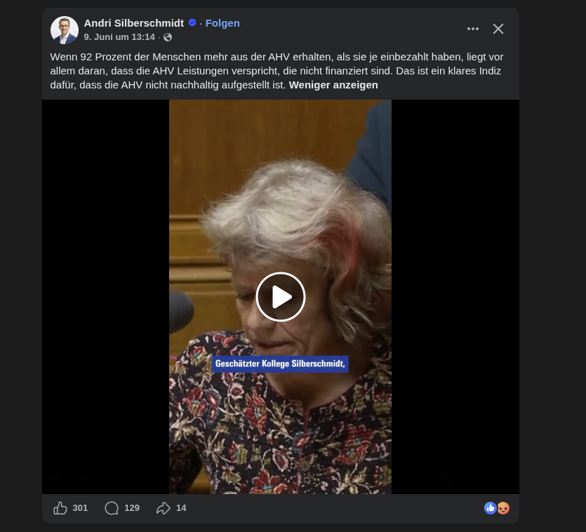 Facebook Post Andri Silberschmidt 15.06.2026 | Quelle: Facebook Post Andri Silberschmidt 15.06.2026