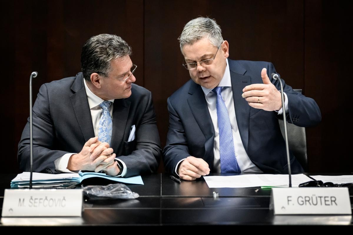 National Council : Franz Grüter, Member of the Swiss National Council, on the left and Maroš Šefčovič | Quelle: EU-Kommission - Audiovisueller Dienst -  CE - Service audiovisuel -  Gabriel Monnet -  Europäische Union , 2023